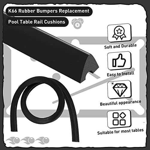Syhood Set of 6 K66 Rubber Bumpers Pool Table Bumpers Replacement Pool Table Rail Cushions 8 Foot Billiard Rail Rubber Cushions for Pool Table Accessories - color: Black