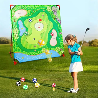 Golf Chipping Game with Stand - 54"x 54" Golf Target Backyard Game Set Includes 24 Sticky Balls, 2 Clubs, 2 Hitting Mats, Portable Golf Game for Chipping Practice for Dads Golfers