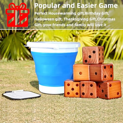 SpeedArmis 3.5" Giant Wooden Yard Dice Set - Large Lawn Yatzee with Scoreboard - Outdoor Beach Backyard Games for Adults Family (Including Collapsible Bucket)