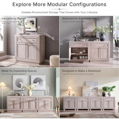 ACCOHOHO Modern Farmhouse Buffet Cabinet, 126" Sideboard Credenza, Modular Storage Cabinet with Framed Panel Fronts, Adjustable Shelves & Dual Base Design, White Alder - color: White Alder, size: 4 Piece