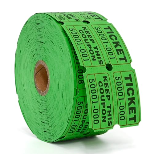L LIKED Raffle Tickets Double Rolls 1000 Per Roll 50/50 Raffle Tickets for Events,Carnivals, Entry, Class Reward, Prizes(Green) - color: 1000 Green