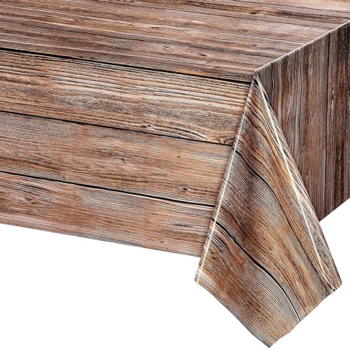 2 Pack Plastic Tablecloths Plastic Table Covers Disposable Table Cloths BBQ Picnic Birthday Wedding Party Waterproof Tablecloth Wood Grain TableCovers 54 x 108 in - color: Tree Pattern