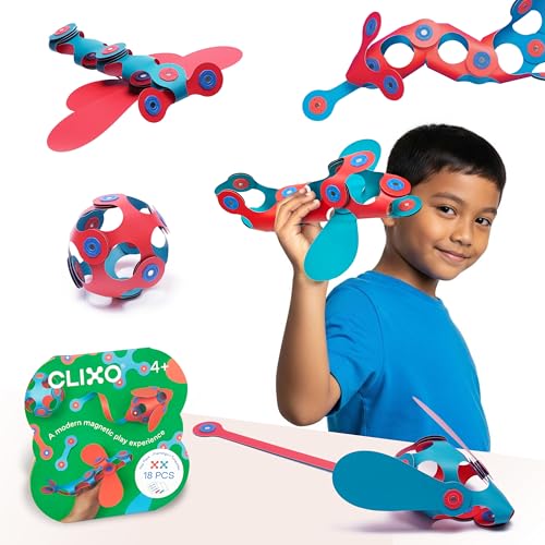 Clixo Itsy Magnetic Toy for Kids - Flexible, Durable, Imagination-Boosting Magnet Building Toy. Educational Multi-Sensory STEM Experience. Great as a Travel Game. Ages 4-99. 18 Piece Pack - color: Flamingo / Turquoise