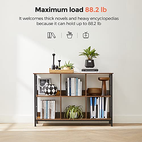 VASAGLE Bookshelf, Cube Shelf, Console Table, TV Stand with 6 Storage Cubes, for Office, Living Room, Bedroom, 13 x 47.2 x 31.5 Inches Industrial Design, Rustic Brown and Black ULLS104B01 - size: 13"D x 47.2"W x 31.5"H