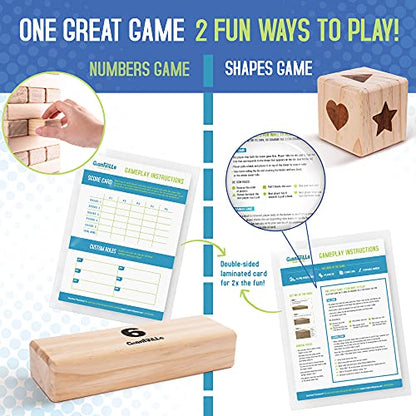 Giantville Giant Tumbling Timber Toy - Premium Pine Wood Life-Size Blocks Tower - Big Floor/Board Indoor/Outdoor Yard Game for Kids & Adults - 54-Pieces + Dice + Carry Bag - Grows to Almost 3-Feet - size: Large