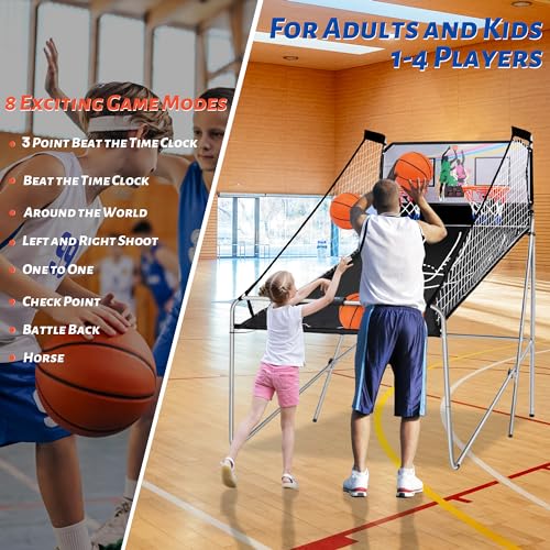 Foldable Electronic Dual Basketball Arcade Game,Double Shot 2 Player, 8 Game Options w/4 Balls LED Scoring System & Indoor Basketball Game for Youth, Adults