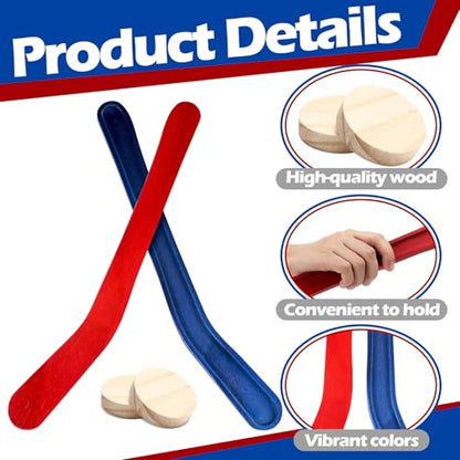 Soulchen 2 Sets Replacement Hockey Sticks and Pucks for Classic Wooden Tabletop Games Hockey Game Slap Shot Extra Accessories for Family Adults Kids Children - color: Red,Blue