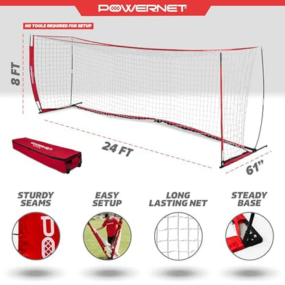 PowerNet Soccer Goal for Backyard, 3Mx2M / 6x4 / 8x4 / 12x6 / 14x7 /18.5x6.5 / 21x7 / 24 x 8 Portable Soccer Net, Sports & Outdoors Training Equipment, Quick Setup 1 Goal & Zipper Storage Bag - style: 24 x 8 FT