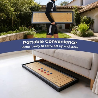 GYMAX Shuffleboard and Curling 2 in 1 Board Game, Portable 2-Sided Tabletop Wooden Shuffle Board and Curling Combo Game Set with 8 Rolling Pucks for Family Friends Indoor
