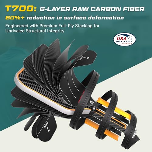 YVmove USAPA Approved Raw Carbon Fiber Pickleball Paddle, 16mm Thermoformed Pickleball Racket with High Spin & Extended Grip, Professional Pickleball Paddle for Control and Power - color: Dark Black