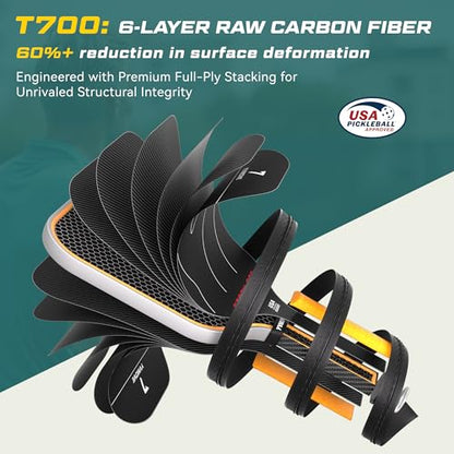 YVmove USAPA Approved Raw Carbon Fiber Pickleball Paddle, 16mm Thermoformed Pickleball Racket with High Spin & Extended Grip, Professional Pickleball Paddle for Control and Power - color: Dark Black