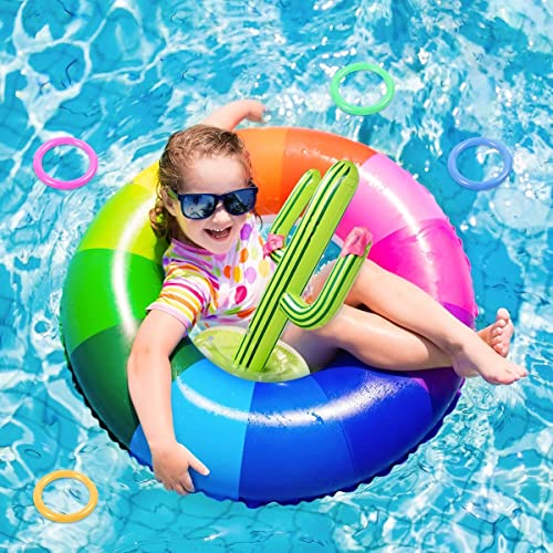 Inflatable Cactus Ring Toss Game Set Target Toss Floating Swimming Ring Toss Includes Cactus,4 Rings for Fiesta Party Accessories Hawaiian Pool Beach Party Decoration Supplies