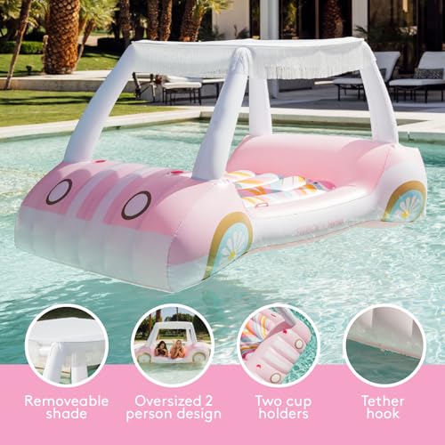 FUNBOY Giant Inflatable Luxury Golf Cart Pool Float, Two Cup Holders, Removable Fringe Shade, Float for Summer Pool Party and Entertainment - color: Barbie Golf Cart