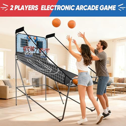 Basketball Arcade Game Shot Creator Indoor Foldable Electronic Double Shootout Sport Game Official Home Dual Shot Basketball 2 Player with 4 Balls, Black Blue - color: Black Blue