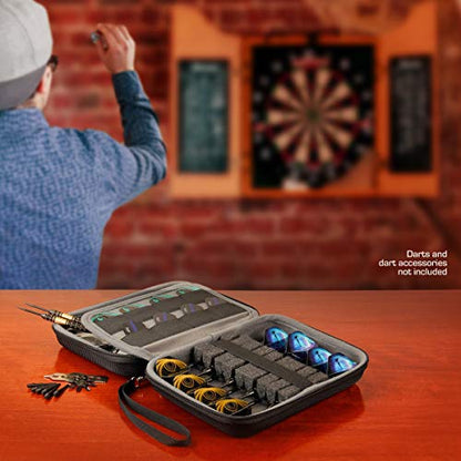 USA Gear Hard Shell Dart Case - Protective Storage Carrying Case for Darts (8), Tips, Flights, Shafts, Sharpeners, More Accessories - Compatible with Soft Tip and Steel Tip (Black)