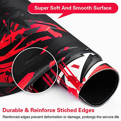 Canjoy Gaming Mouse Pad 31.5x15.8inch Extended XXL Large Mouse Pad Big Computer Keyboard Mouse Mat Desk Pad with Non-Slip & Rubber Base & Stitched Edge - color: Black Red