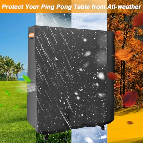 EVRBUL Ping Pong Table Cover Outdoor Waterproof Folding Table Tennis Cover Heavy Duty 420D Sunproof Windproof for Universal 9 x 5 FT Foldable Tables with Storage Bag