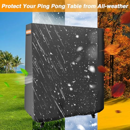 EVRBUL Ping Pong Table Cover Outdoor Waterproof Folding Table Tennis Cover Heavy Duty 420D Sunproof Windproof for Universal 9 x 5 FT Foldable Tables with Storage Bag