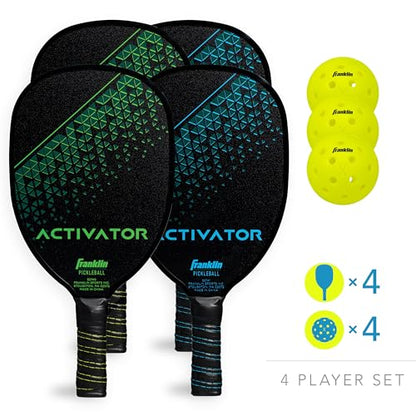 Franklin Sports Pickleball Paddle and Ball Set - Wooden Pickleball Rackets + Balls - Activator - USAPA Approved | Ball Set - style: 4 Player Set - Blue/Green