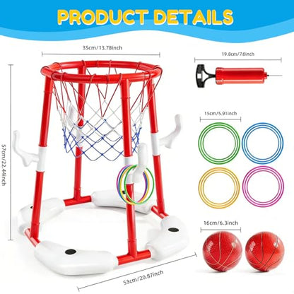 Pool Basketball Hoop,Floating Basketball Hoop,2-In-1 Floating Pool Toys Ring Game With 4 Balls And Pump, Outdoor Summer Water Toy,Chritmas Birthday Gift For 3 4 5 6 7 8 9 10Year Old Boy Girl (Red) - color: Red