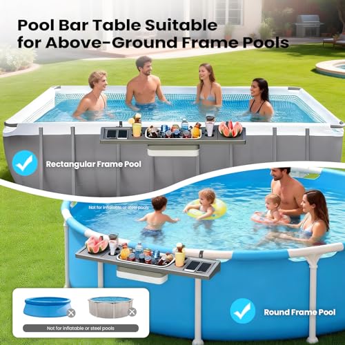 POOLCOMFT Pool Bar - Above Ground Poolside Table with 4 Cup Holders & Ice Bin, 47"×11" Foldable Swim Up Bar, Above Ground Pool Accessories, Pool Side Bar for Round/Oval/Rectangular Frame Pools - color: Black Pool Bar