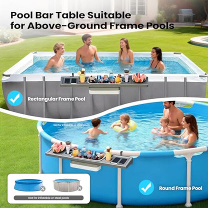 POOLCOMFT Pool Bar - Above Ground Poolside Table with 4 Cup Holders & Ice Bin, 47"×11" Foldable Swim Up Bar, Above Ground Pool Accessories, Pool Side Bar for Round/Oval/Rectangular Frame Pools - color: Black Pool Bar