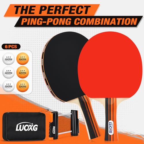 Portable Ping Pong Paddles Set of 2 with Table Tennis Net and Balls | 2‑Player Ping Pong Paddles Set with 3‑Star Balls, Retractable Net and Portable Case, Perfect for Family Games