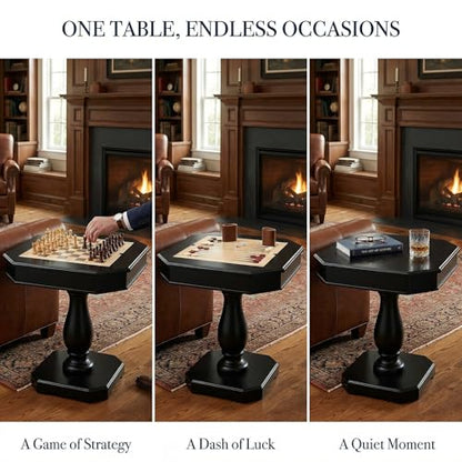 Chess Table, Reversible Chess Checker Game Table with 2 Drawers for Family Entertainment Room, 3-in-1 Square Game Tray for Chess Checker Backgammon, Black - size: 28''-Chess Table Black