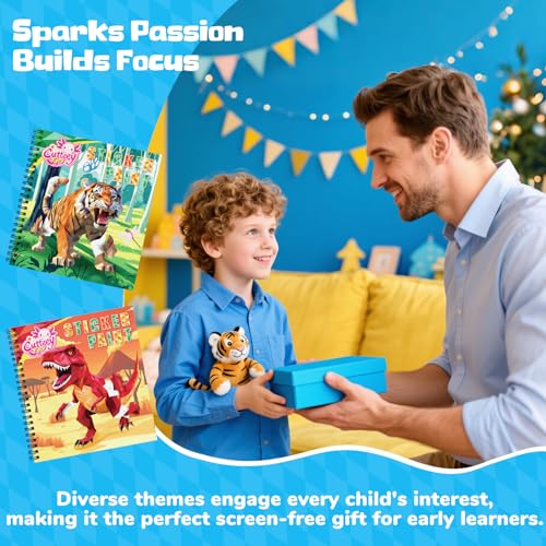2PCS Paint by Number Sticker Book Travel Activities for Kids Ages 4-10, Road Trip and Airplane Toys for Long Car Rides, Birthday Present, Preschool Classroom Party Gifts - color: Fierce Animals,dinosaurs