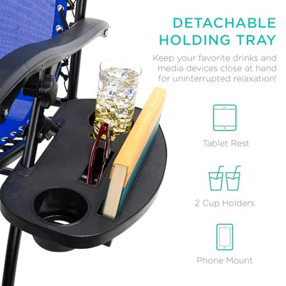 Best Choice Products Set of 2 Adjustable Steel Mesh Zero Gravity Lounge Chair Recliners w/Pillows and Cup Holder Trays - Cobalt Blue - color: Cobalt Blue, size: Standard