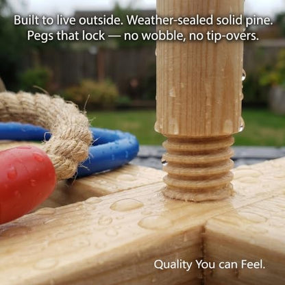 Funsparks Ring Toss Game for Kids & Adults — 16 Rings (8 Rope + 8 Plastic), Wooden Base & Carry Bag — Indoor Outdoor Backyard Lawn Game for Family, Parties, Camping — Ages 4+ Summer Fun Yard Game