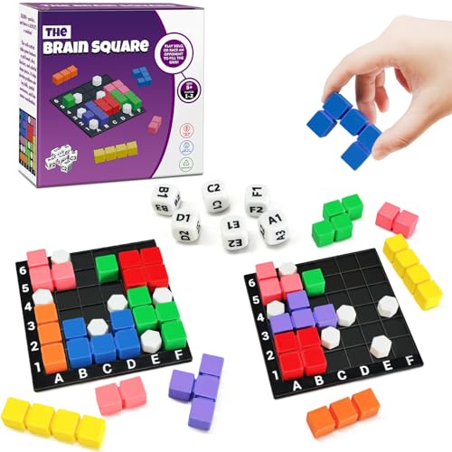 STEM Puzzle Game The Brain Square with 160000+ Solutions Pattern Matching Blocks Brain Teaser Toy Roll Dice & Race Your Opponent to Fill Grid Travel Game for Kids & Teens Back to School Birthday Gift - color: 2_player