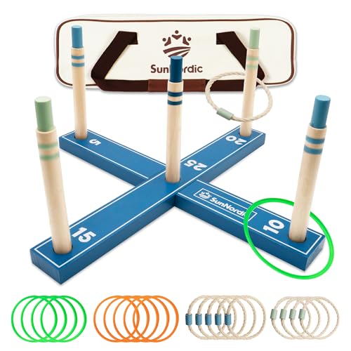 SunNordic Outdoor Ring Toss Game Set, Wooden Lawn Games with Carry Bag | Fun Beach Game for Kids, Adults ＆ Family, Backyard Party Activities, Yard Games - color: Iceberg Blue