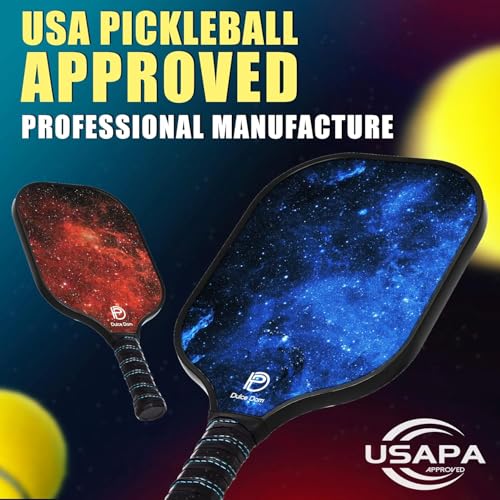 Dulce DOM Pickleball Paddles Set of 2/4 - USAPA Approved, 4 Indoor Outdoor Pickleball Balls, Fiberglass Surface Paddle Racket with Cover Bag, Ideal Training Equipment Gift for Men & Women - color: Blue Red*5