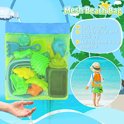 Beach Sand Toys, Sandbox Toys with Dinosaur Dump Truck, Collapsible Bucket, Creative Molds, Mesh Bag, Sand Castle Play Set for Kids Ages 3-12, Outdoor Summer Beach Essentials for Building & Playing