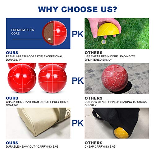 Bocce Ball Set Regulation Size and Weight for Professional Tournament, Backyard, Beach, Lawn Game with 8 Resin Bocci Balls, Pallino, Measuring Rope, Carrying Bag - style: 107mm Multi-Color