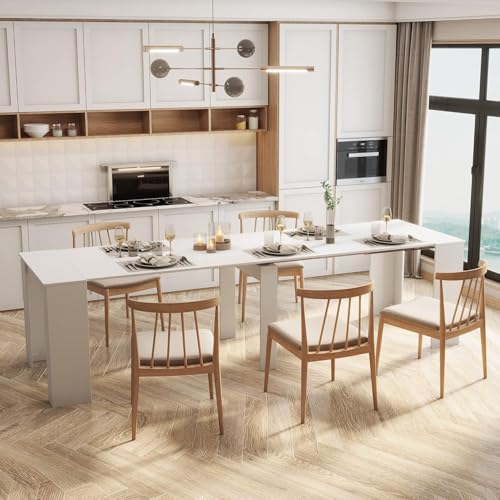 20"-118" White Extendable Dining Table for 2-12 People, Modern Modular Extension Table, Space-Saving Extra Long Folding Dining Table, Multifunctional Conference Meeting Table - color: White, style: 20" - 118.5" (2-12 People)
