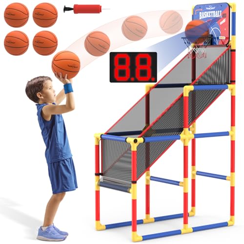 EagleStone Kids Arcade Basketball Game with Electronic Scoreboard and Cheer Sounds, Indoor Outdoor Basketball Hoop with 4 Balls, Game Toy Gift for Ages 3-12 Boys and Girls - color: Red,blue