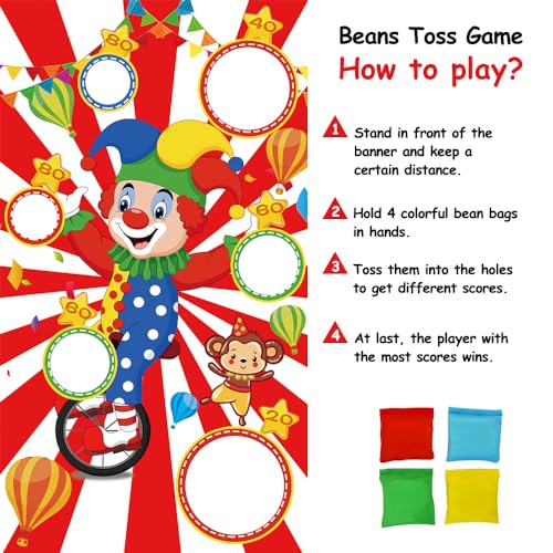 TONIFUL Carnival Toss Game Banner with 4 Bean Bags 6 Holes for Party, Indoor Outdoor Activities,Throwing Carnival Theme Party,Adults Birthday