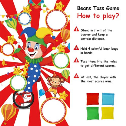 TONIFUL Carnival Toss Game Banner with 4 Bean Bags 6 Holes for Party, Indoor Outdoor Activities,Throwing Carnival Theme Party,Adults Birthday