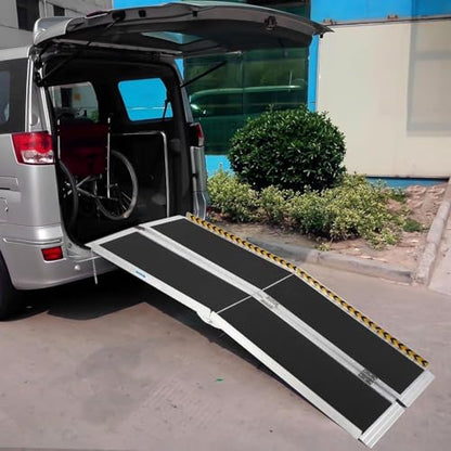 5 Feet Portable Wheelchair Ramp 600LBS Capacity Non-Skid Aluminum Handicap Ramps,Seamless Folding Threshold Ramp Wheel Chair Ramp for Doorways - size: 5 feet