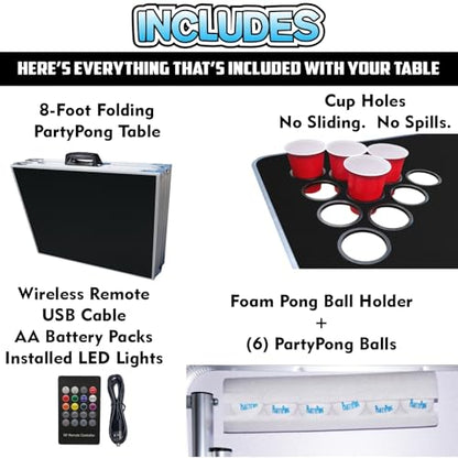8-Foot Regulation Folding Beer Pong Table w/Beer Pong Balls & Optional Cup Holes, LED Lights, Custom Graphic (Choose Your Model) - size: Black - 8 Foot Table, style: w/ LED Lights & Cup Holes