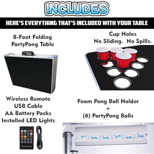 8-Foot Regulation Folding Beer Pong Table w/Beer Pong Balls & Optional Cup Holes, LED Lights, Custom Graphic (Choose Your Model) - size: Custom - 8 Foot Table, style: w/ LED Lights & Cup Holes