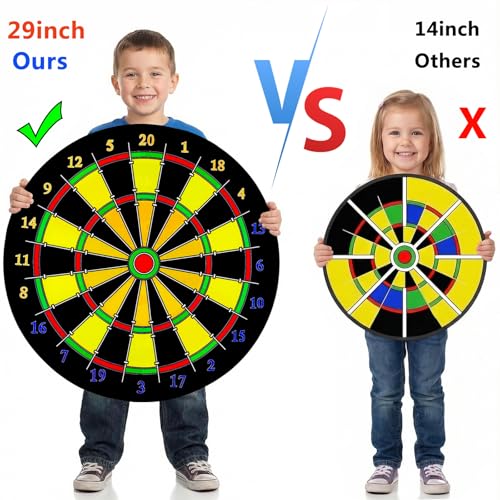 29" Large Dart Board Game Set for Kids, Kids Double-Sided Dart Board Toys with Sticky Balls and Darts, Party Favor Supplies, Indoor Outdoor Sport Fun Party Game Toys for Kids Boys Girls Ages 3-12