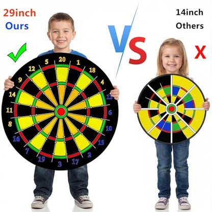 29" Large Dart Board Game Set for Kids, Kids Double-Sided Dart Board Toys with Sticky Balls and Darts, Party Favor Supplies, Indoor Outdoor Sport Fun Party Game Toys for Kids Boys Girls Ages 3-12