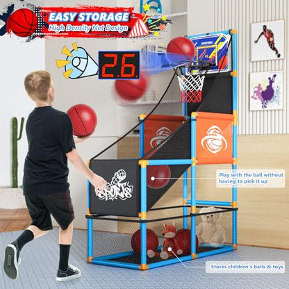 Handwell Arcade Basketball Game Set with Electronic Scoreboard&LED Light: Carnival Games Boy Toys Basketball Hoop Indoor Outdoor with 4 Balls & Air Pump Ideal Sports Toy Gifts for Kids 3-12 Years Old - style: Blue Scoring Basketball Hoop