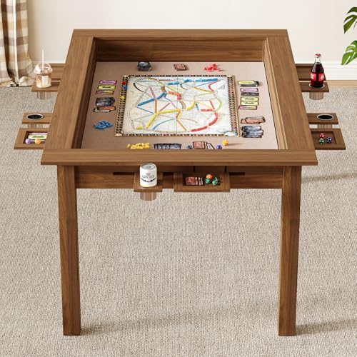 Board Game Table with Removable Top, 63" Dining/Gaming Table for 4-6 Players with 53in x 31.5in Play Area, Includes 6 Cup Holders & Trays, Rustic Brown (Game Mat Not Included) - color: Rustic Brown
