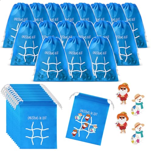 Sotiff 24 Sets Christmas in July Tic Tac Toe Party Favor Games with Drawstring Bags for Boys Girls Classroom Prizes Exchange Gifts - style: Christmas in July