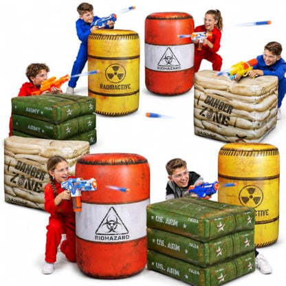 Combat Battlefield Compatible with Laser tag, Water Gun, Dart Gun, Perfect for Boys and Girls Birthday Activities (Battle INFLATABLES Combat war Zone Battlefield Activity)