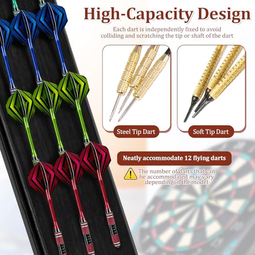 Dart Holder, Darts Caddy Wall Mounted, Wooden Darts Holder with Metal Hook Space Saving Storage Rack board accessories for Game Room Apartment(black)